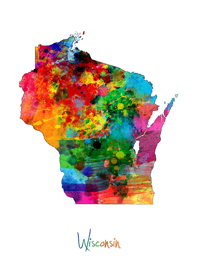 Wisconsin Map Digital Art by Michael Tompsett