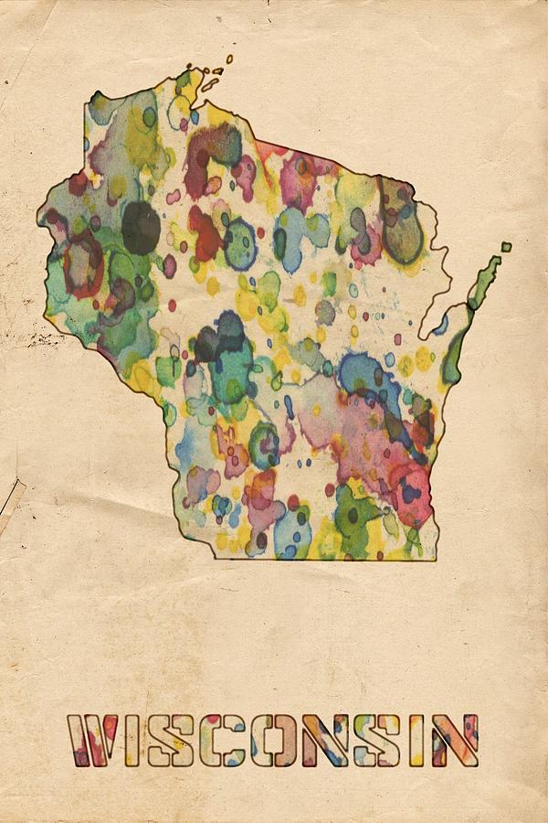 Wisconsin Map Vintage Watercolor Painting by Florian Rodarte - Fine Art ...