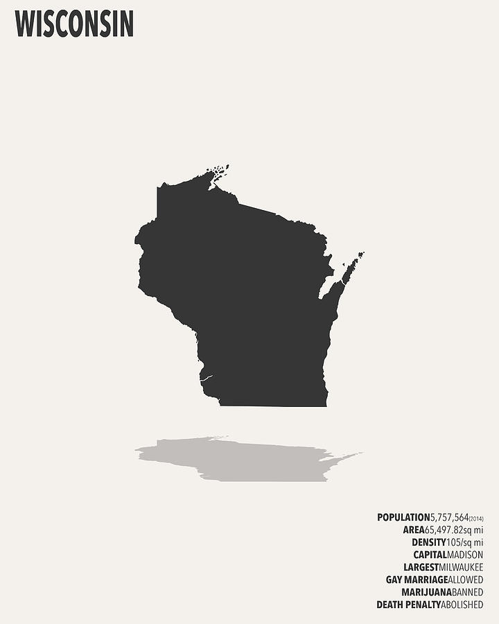 Wisconsin Minimalist State Map with Stats Digital Art by Finlay McNevin