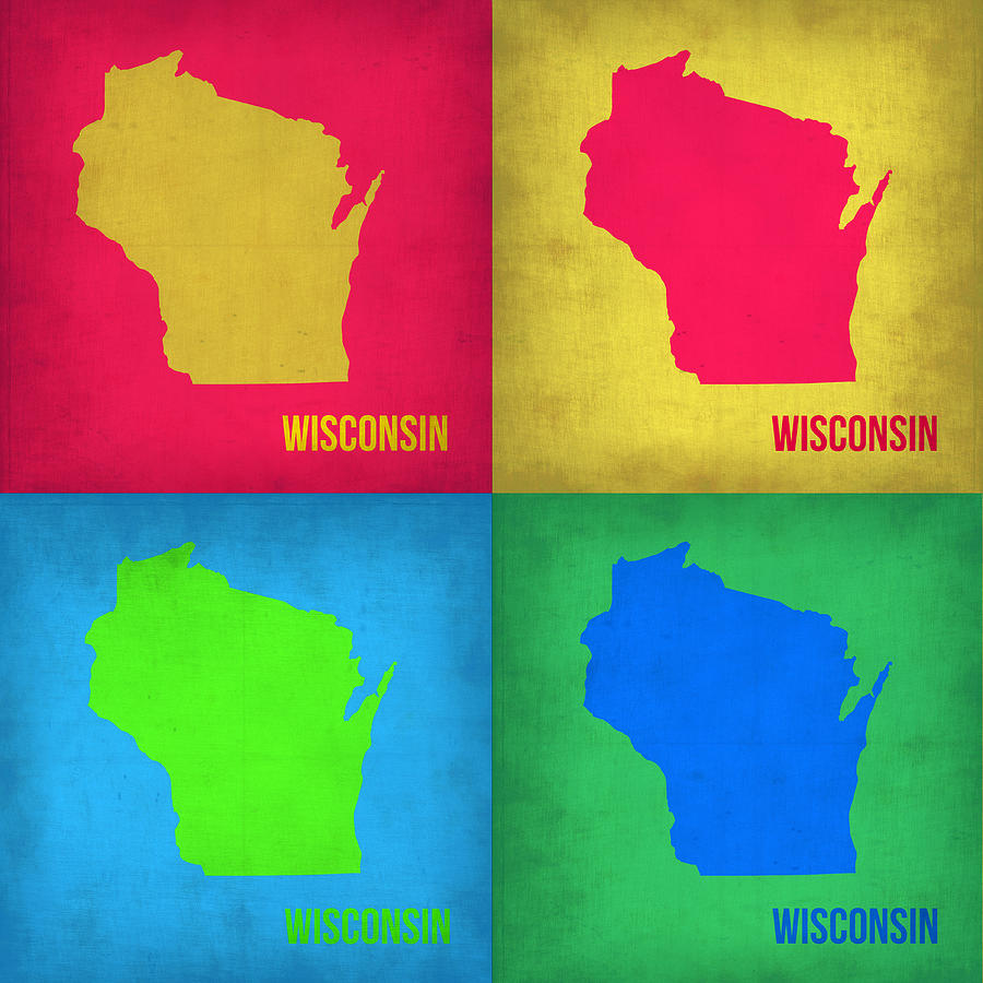 Wisconsin Map Painting - Wisconsin Pop Art Map 1 by Naxart Studio