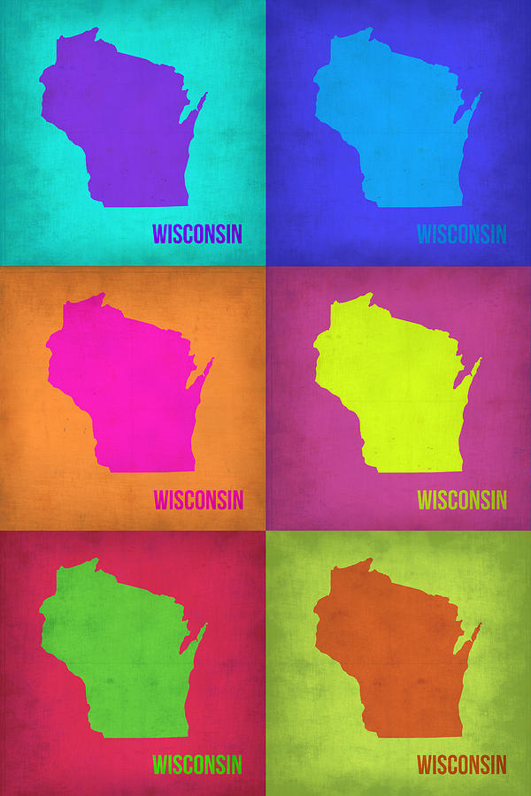 Wisconsin Map Painting - Wisconsin Pop Art Map 2 by Naxart Studio