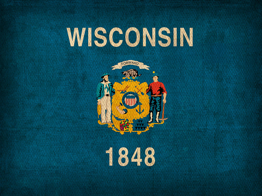 Madison Mixed Media - Wisconsin State Flag Art on Worn Canvas by Design Turnpike