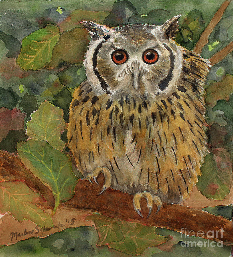 Owl Painting - Wise Guy by Marlene Schwartz Massey
