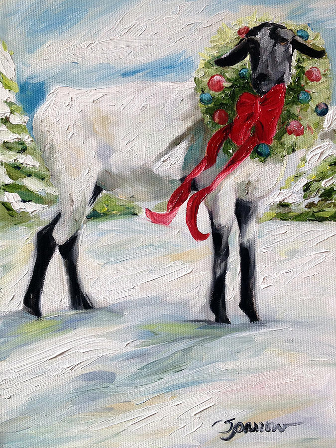 Sheep Painting - Wish Ewe A Merry Christmas by Mary Sparrow