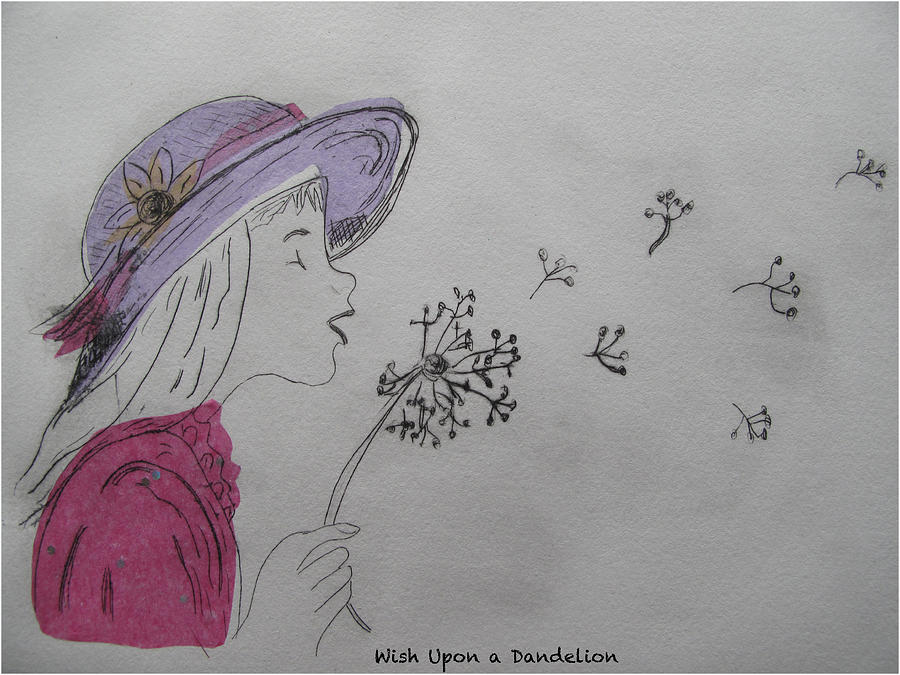 Flower Drawing - Wish Upon a Dandelion in Colour by Jennifer Schwab