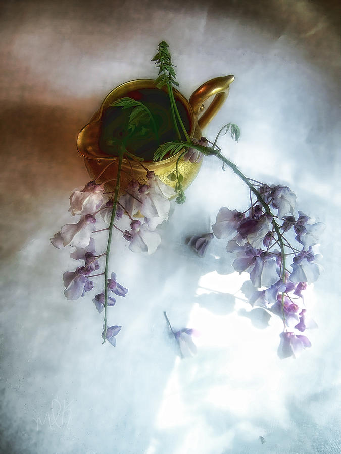 Wisteria in a Gold Pitcher Still Life Photograph by Louise Kumpf