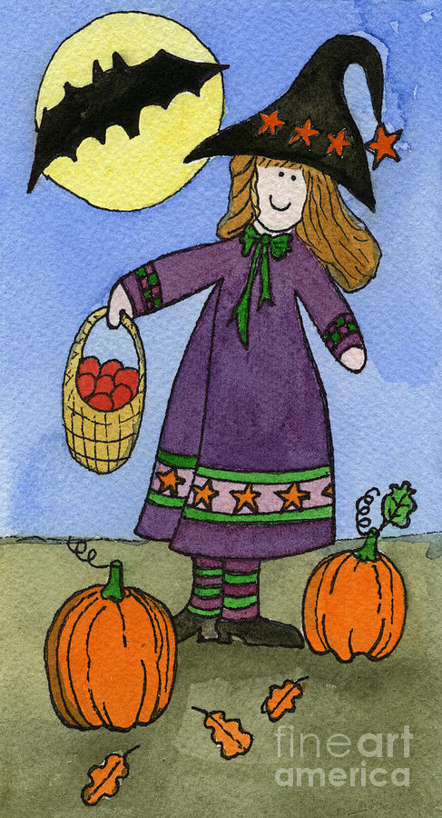 Witch and Pumpkins Painting by Norma Appleton