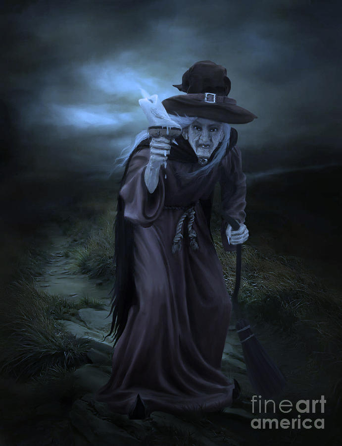 Halloween Digital Art - Witch blue by Lynn Jackson