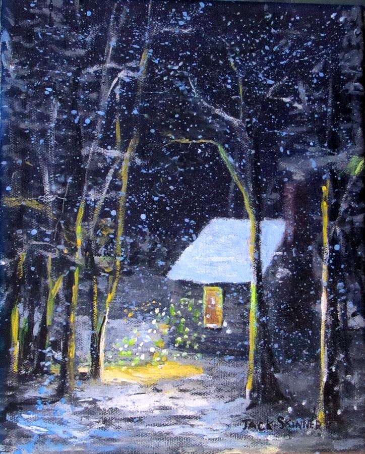 Wintery  night at Thoreaus Cove Painting by Jack Skinner
