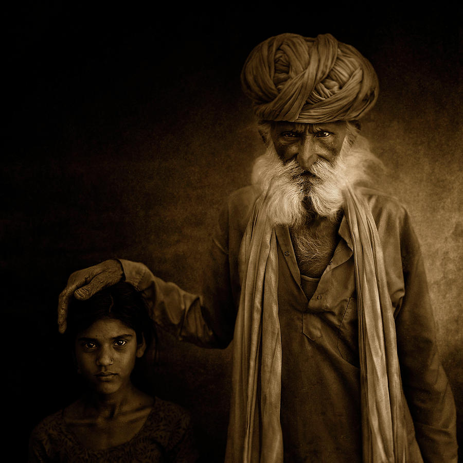 Portrait Photograph - With Grandpa by Fadhel Almutaghawi