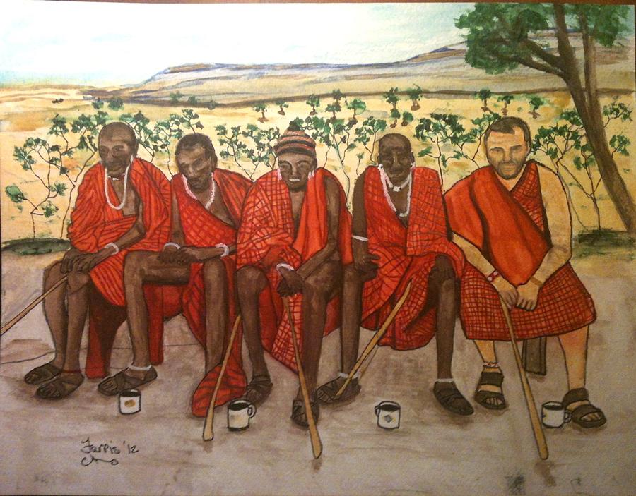 With the Masai Painting by Larry Farris