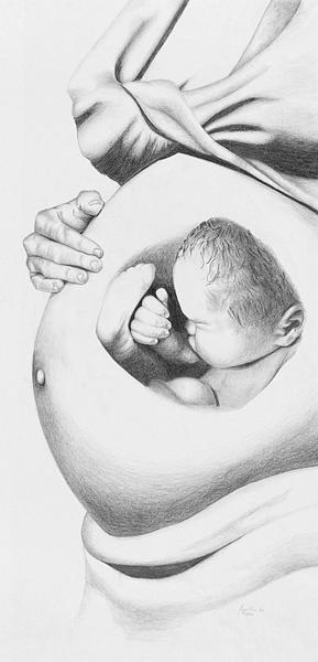 Charcoal Figure Drawing Art Print of Pregnant Woman