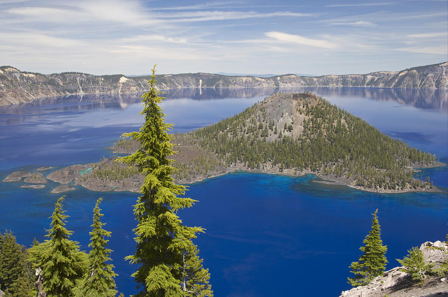 National Parks Photograph - Wizard Island In Crater Lake Oregon by Bill Coster
