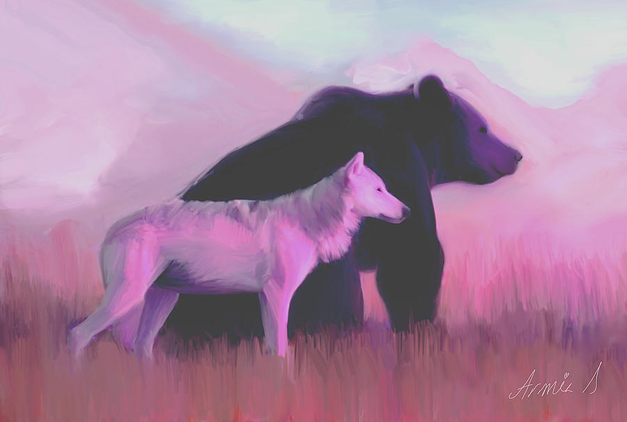 Wolf and Bear Spirits Painting by Armin Sabanovic