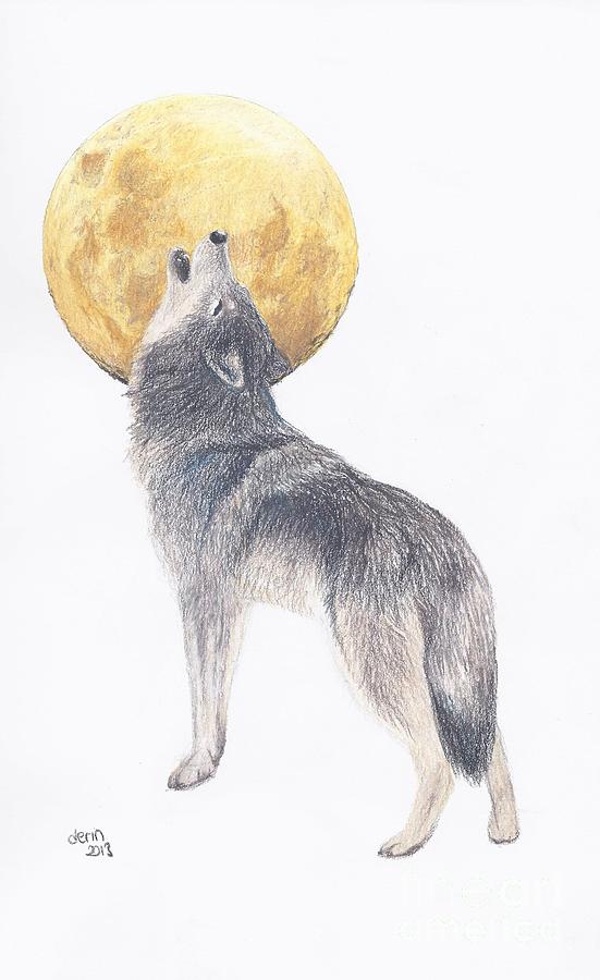 drawings of wolves howling at the moon in pencil