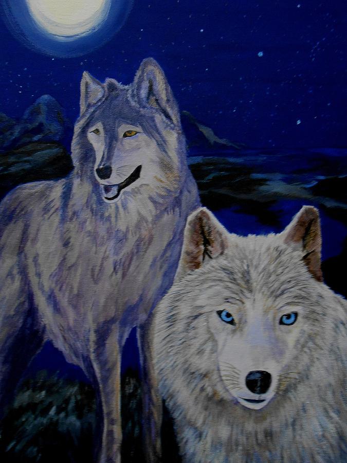 Wolf companions by Moonlight Painting by Janne Henn - Fine Art America