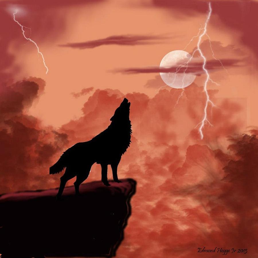 Wolves Digital Art - Wolf Howling in the Night by Edmond Hogge