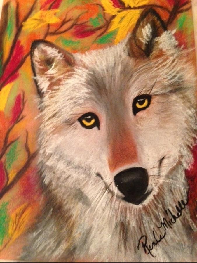 Wolves Pastel - Wolf in Autumn by Renee Michelle Wenker