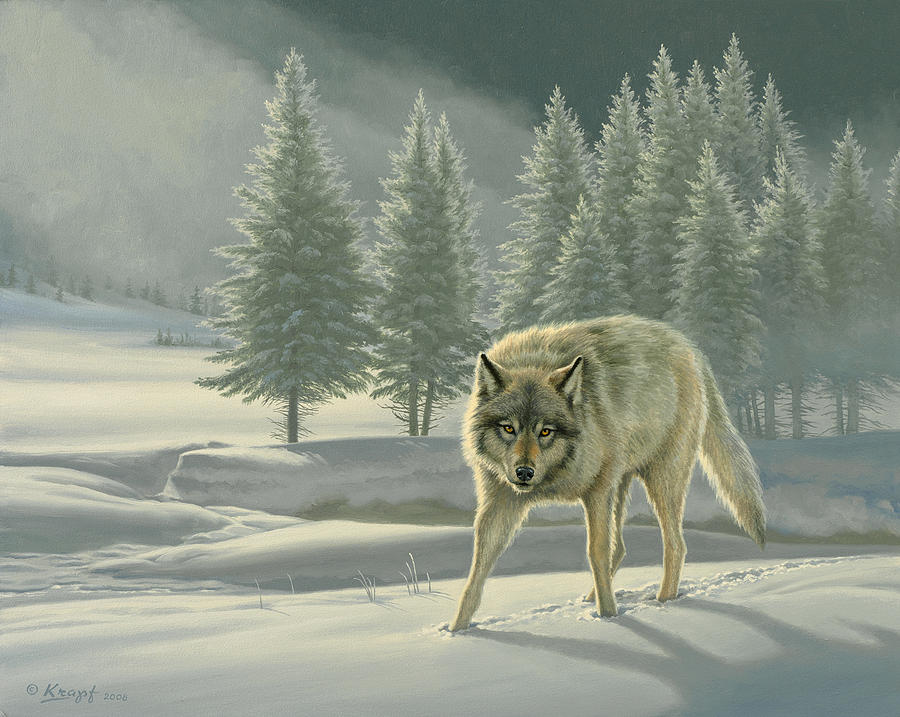 Wolf in Fog Painting by Paul Krapf - Fine Art America