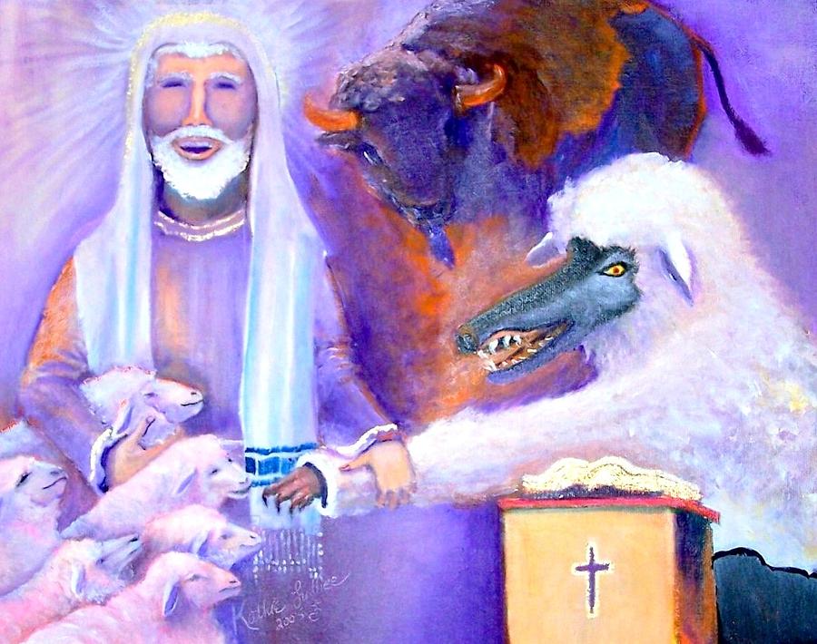Wolf In Sheeps Clothing in the Pulpit Painting by Kathleen Luther