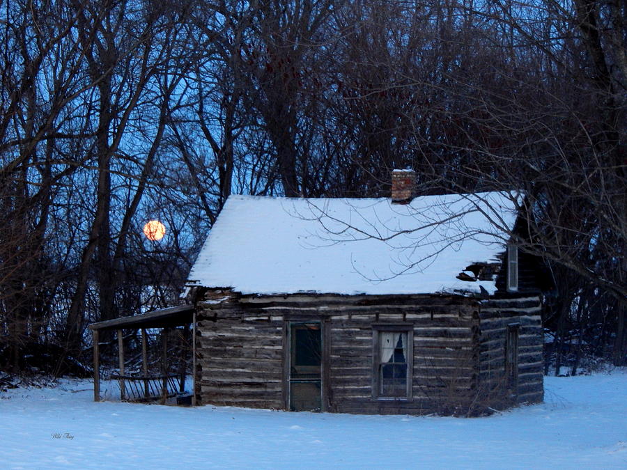 Winter Photograph - Wolf Moon Cabin by Wild Thing