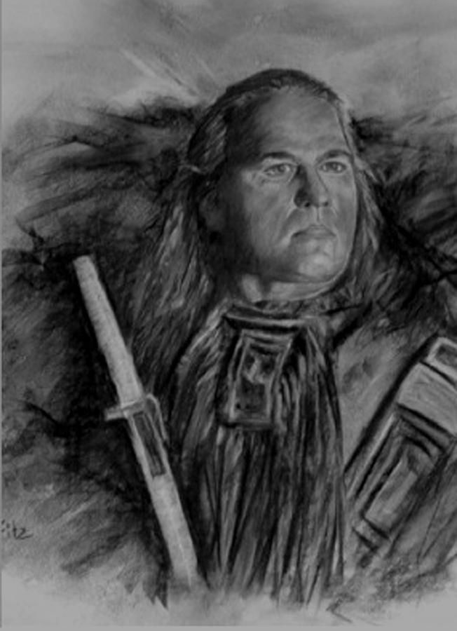 Wolf-Robe the Flute Man Drawing by Rick Fitzsimons