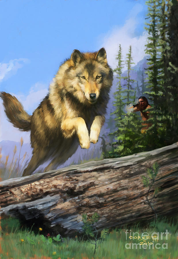 Wolf Run Indian Hunter Painting by Robert Corsetti