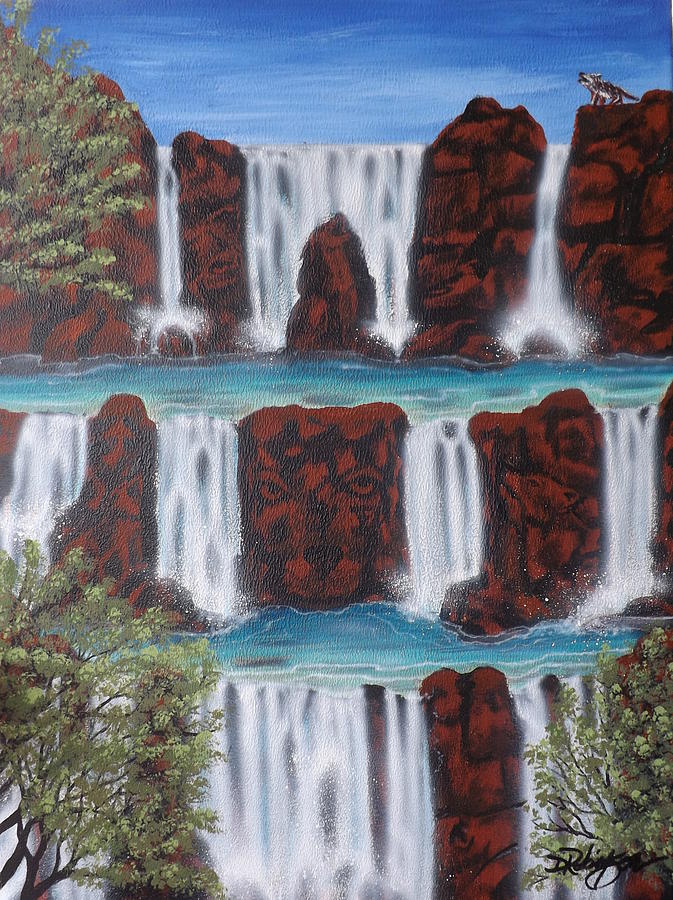 Wolves Painting - Wolf Spirit Falls by Darren Robinson