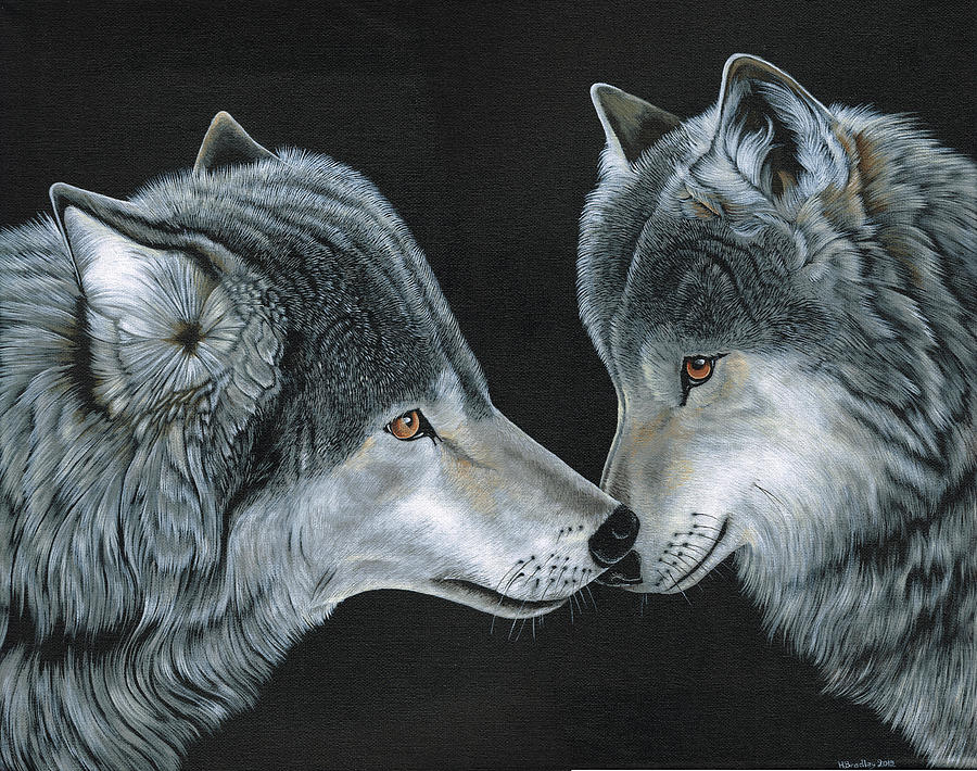 Wolves Painting - Wolfs Greeting by Heather Bradley