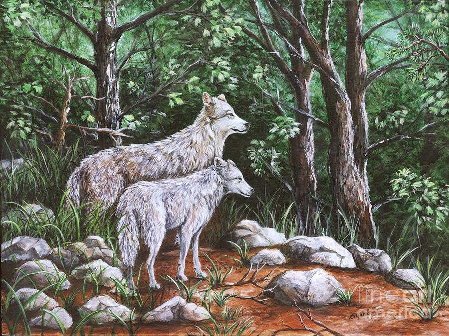 Wolves in South Dakota Painting by Sharon Molinaro