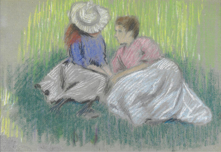 Woman and Girl on the Grass Painting by Federico Zandomeneghi