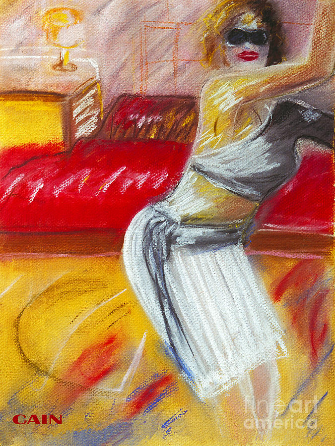 Woman And Red Couch Painting by William Cain