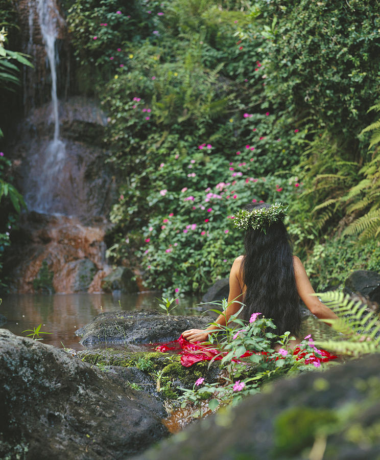 Paradise Photograph - Woman and Waterfall by Tomas del Amo - Printscapes