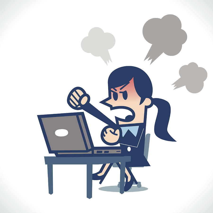 Woman angry at computer Drawing by Yuoak