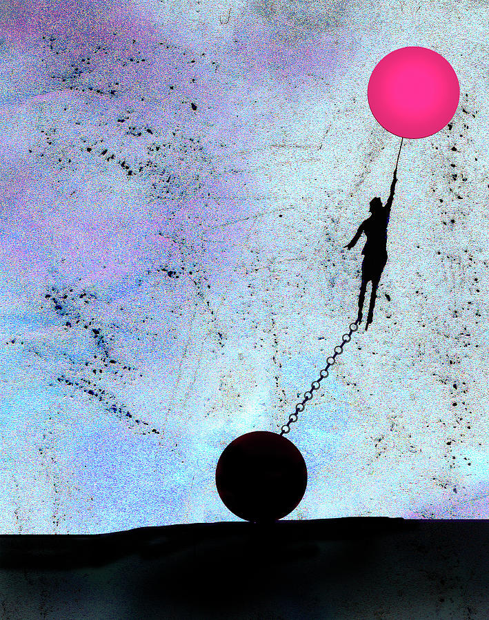 Woman Ascending On Pink Balloon Held Photograph by Ikon Ikon Images