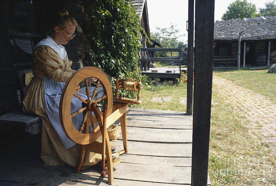 Woman At Spinning Wheel, Fort New Photograph by Van D. Bucher