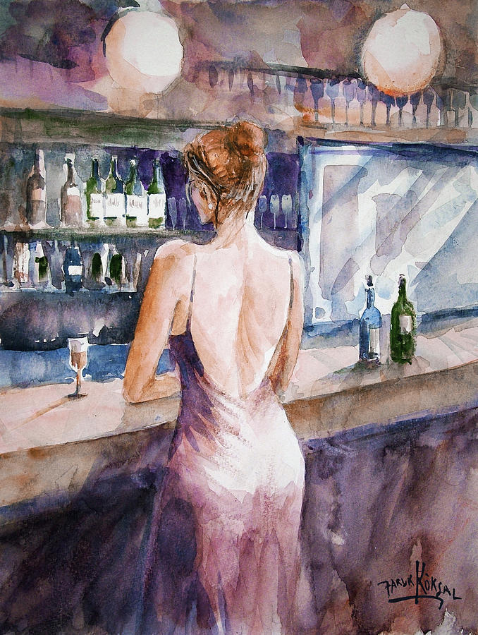 Woman at the Bar Painting by Faruk Koksal