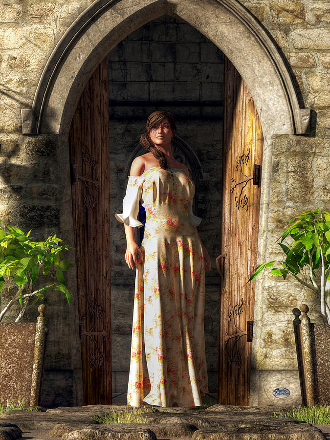 Woman at a Medieval Door Digital Art by Daniel Eskridge