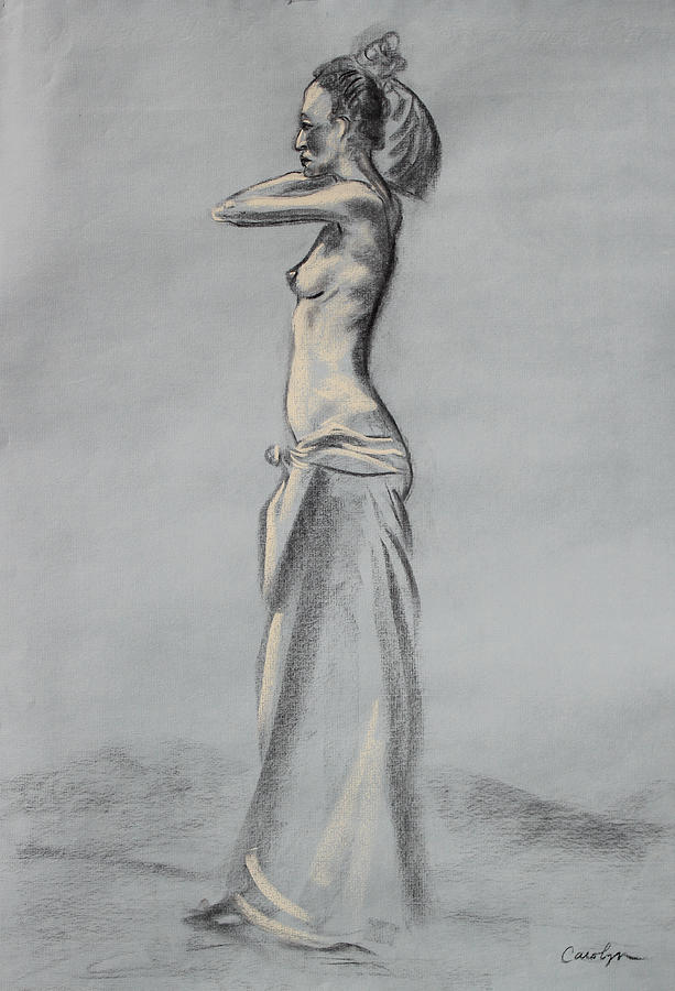 Female Figure Pastel - Woman Balancing a Bag on Her Shoulder by Asha Carolyn Young