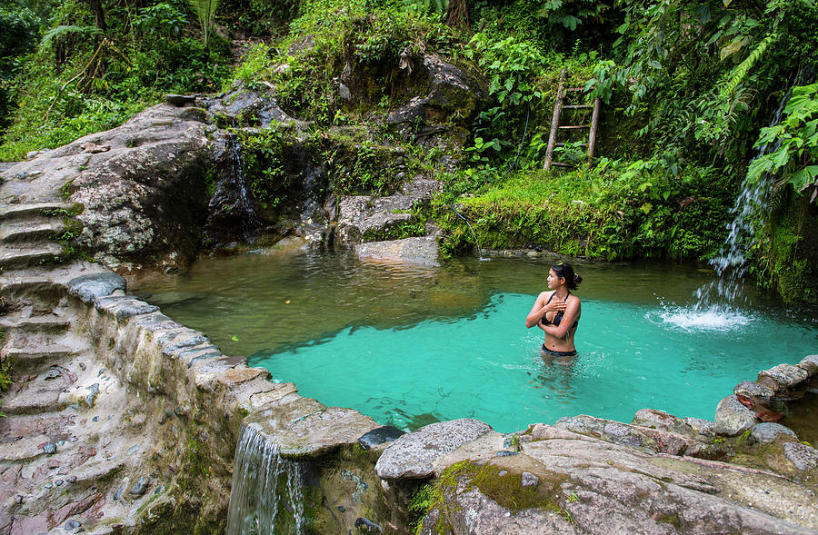 Jungle Photograph - Woman Bathing In Spring In Jungle by Henn Photography