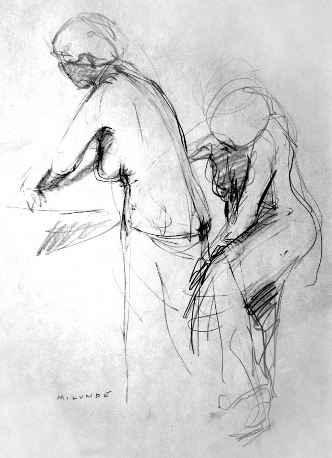 Woman Bathing-study Drawing by Mark Lunde