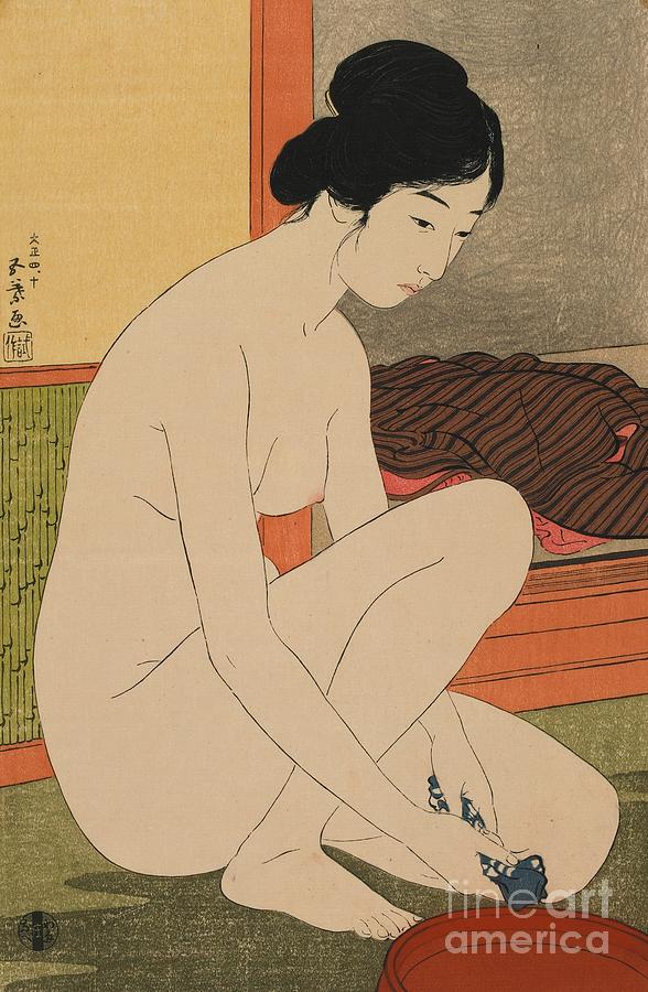 Japanese Painting - Woman Bathing Taisho era by Goyo Hashiguchi