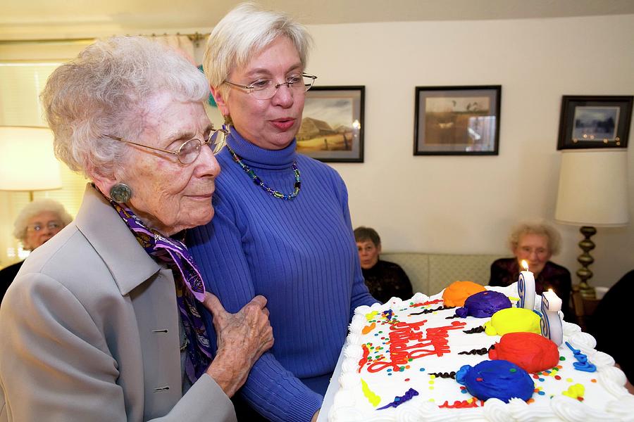 Cake Photograph - Woman Celebrating Her 95th Birthday by Jim West