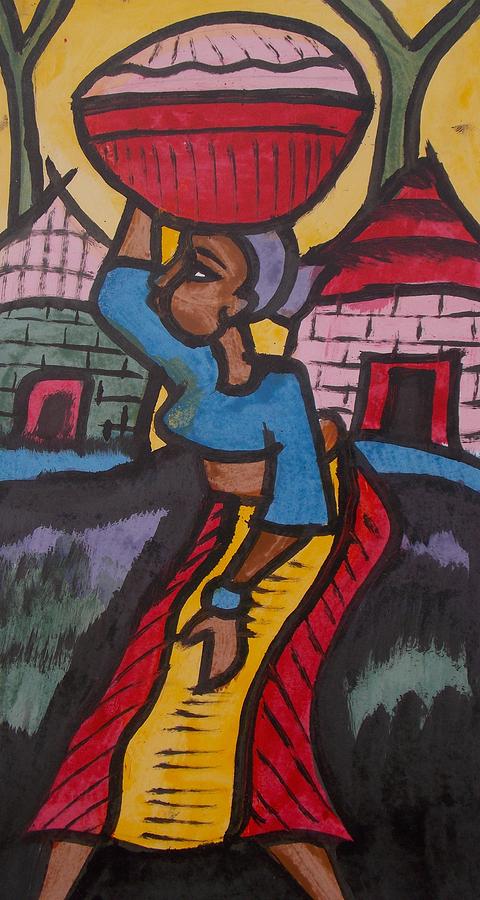 Woman Painting - Woman Carry Marriage Load To The House by Okunade Olubayo