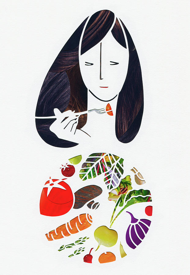 Woman Eating Fresh Vegetables With Fork Photograph by Ikon Ikon Images