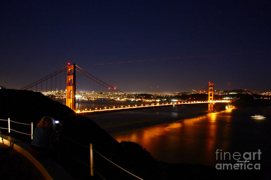 Golden Gate Bridge Photograph - Woman Filming Golden Gate Bridge At Night by Patricia Betts
