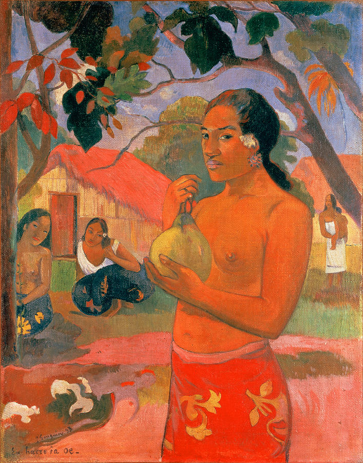 Woman Holding a Fruit.Where Are You Going . Eu haere ia oe Painting by Paul Gauguin