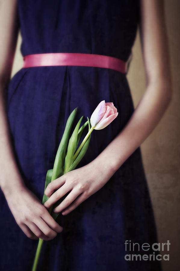 Woman Holding A Pink Tulip Photograph by Lee Avison
