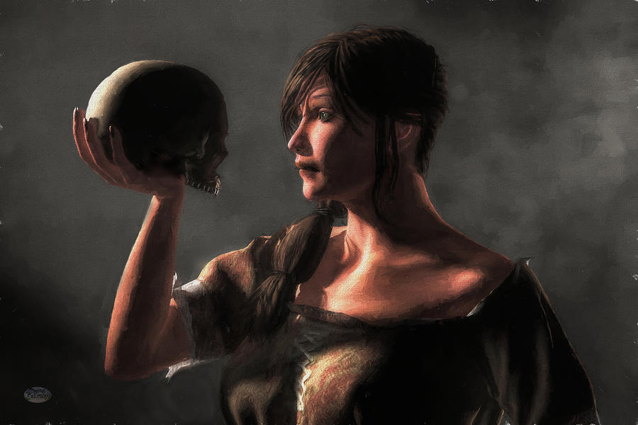 Woman Holding a Skull Digital Art by Daniel Eskridge