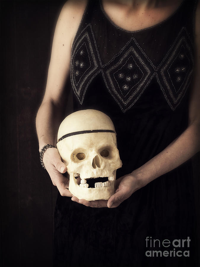 Halloween Photograph - Woman Holding Skull by Edward Fielding